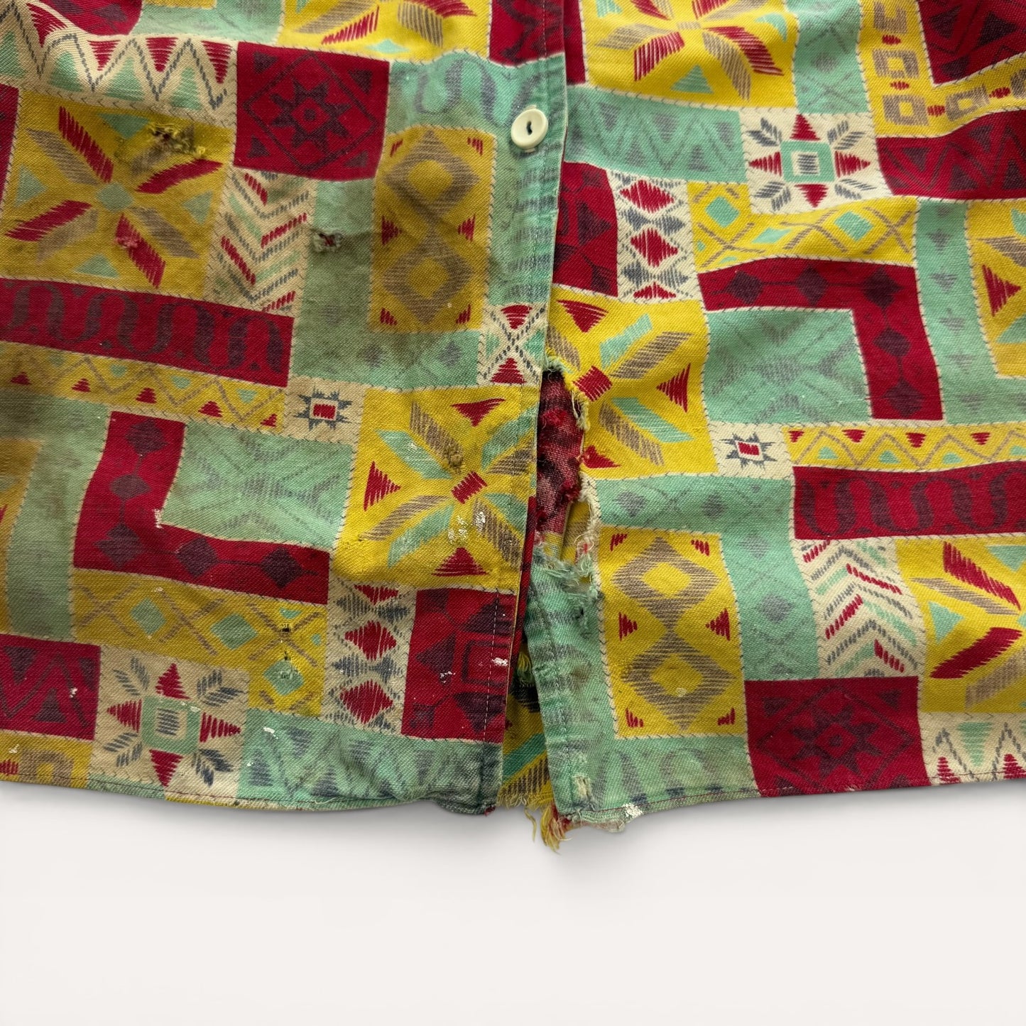 1940s Thrashed Patterned Button Up Shirt