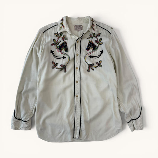 1950s Gabardine Rayon Western Embroidered Shirt
