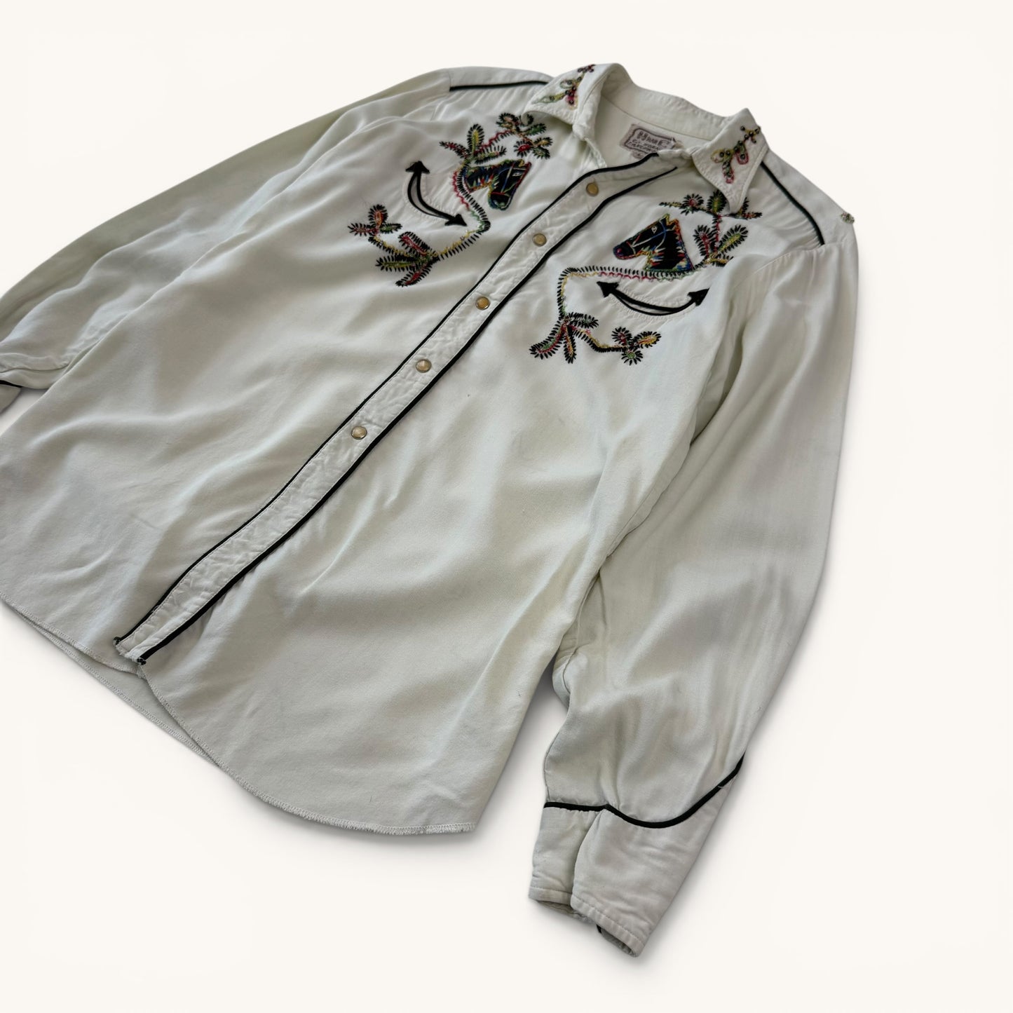 1950s Gabardine Rayon Western Embroidered Shirt