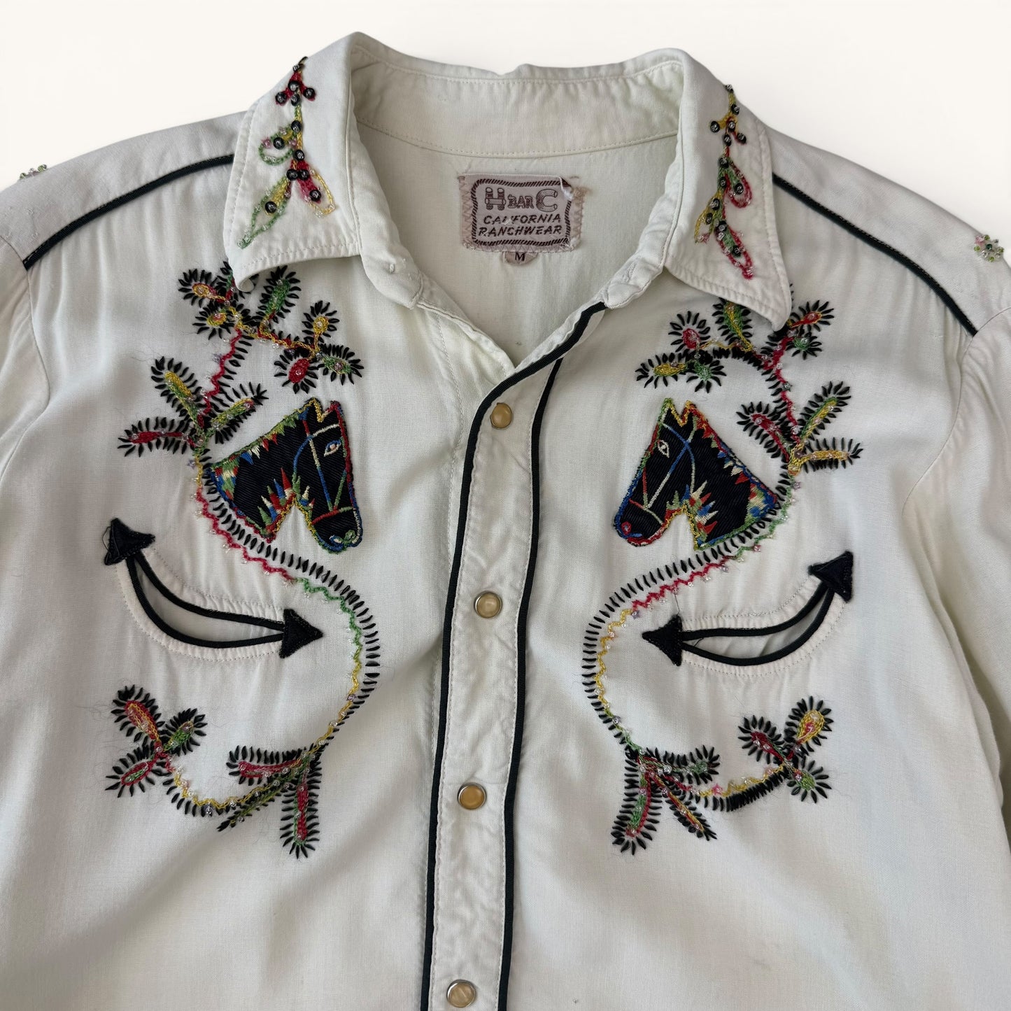 1950s Gabardine Rayon Western Embroidered Shirt