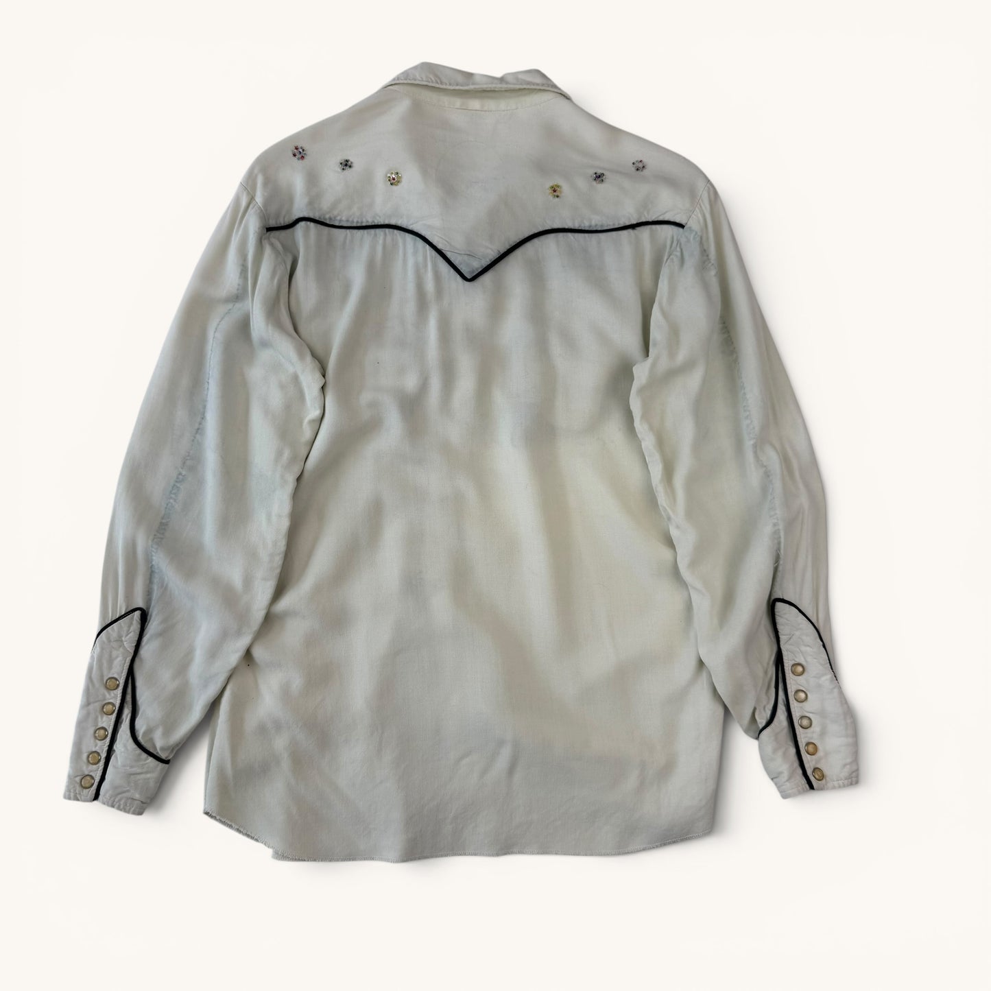 1950s Gabardine Rayon Western Embroidered Shirt