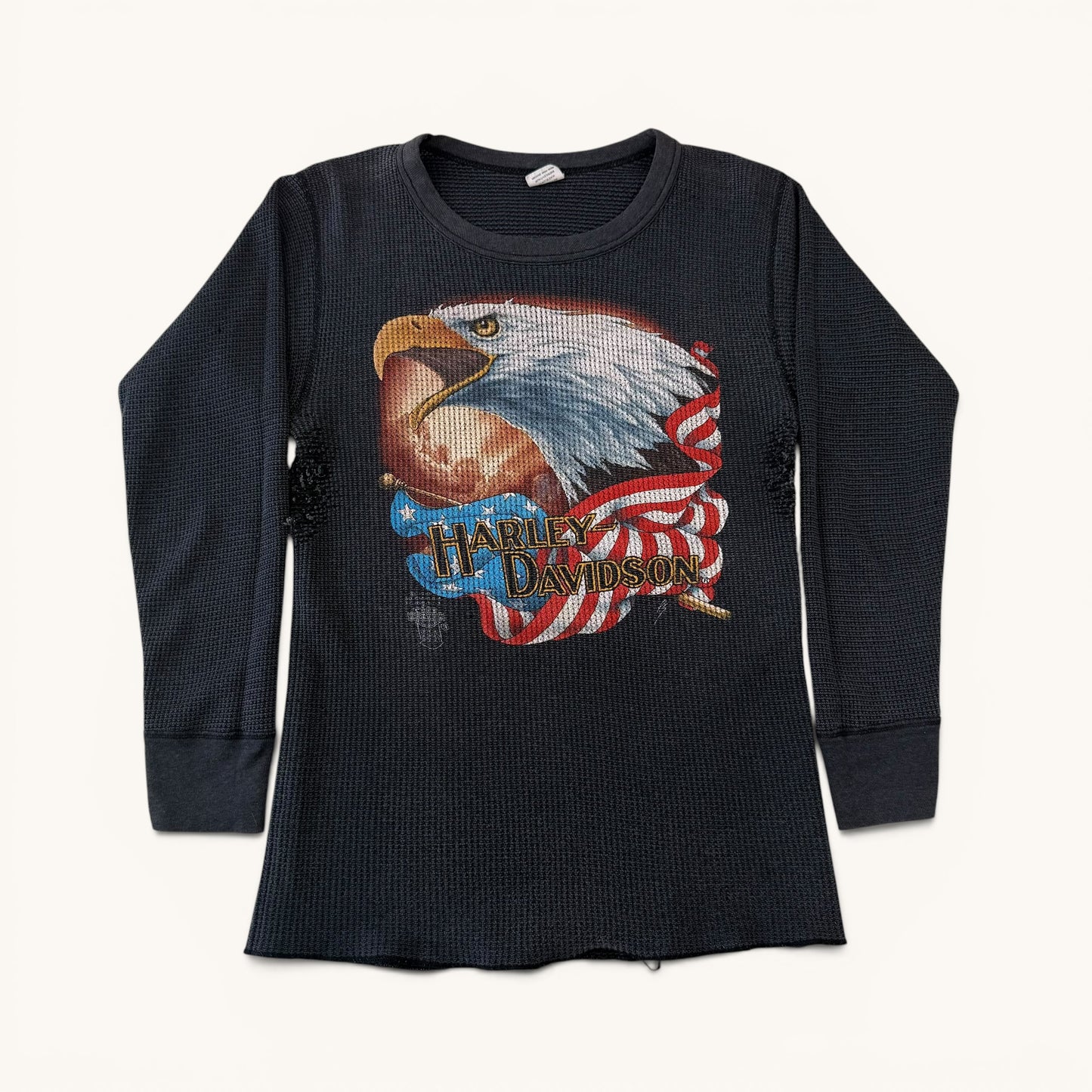 1980s Black Harley 3D Emblem Thermal Shirt