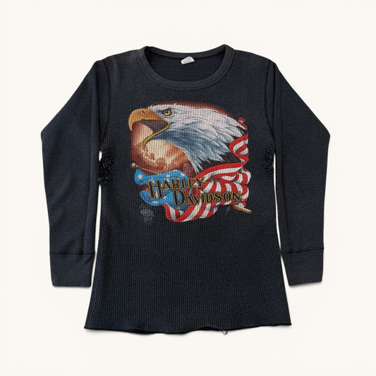 1980s Black Harley 3D Emblem Thermal Shirt