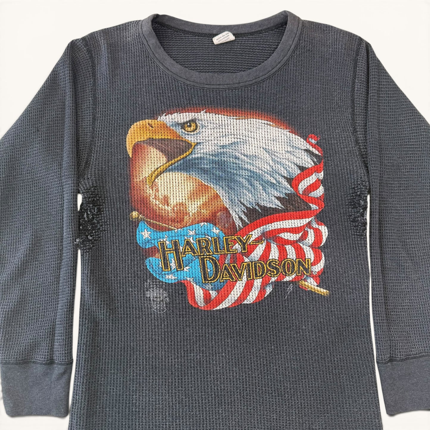 1980s Black Harley 3D Emblem Thermal Shirt