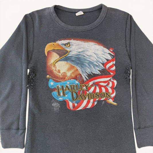 1980s Black Harley 3D Emblem Thermal Shirt