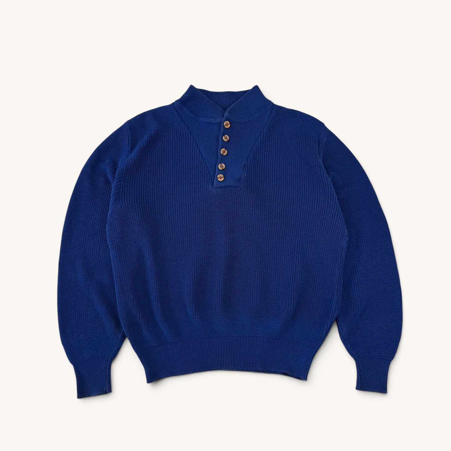 1980s Blue Eddie Bauer Military Style Knit Sweater