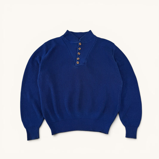 1980s Blue Eddie Bauer Military Style Knit Sweater
