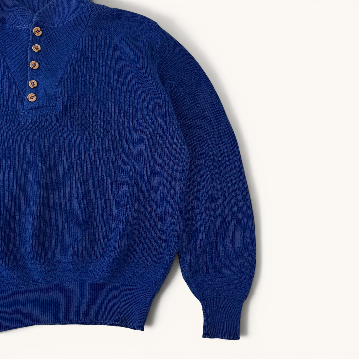 1980s Blue Eddie Bauer Military Style Knit Sweater