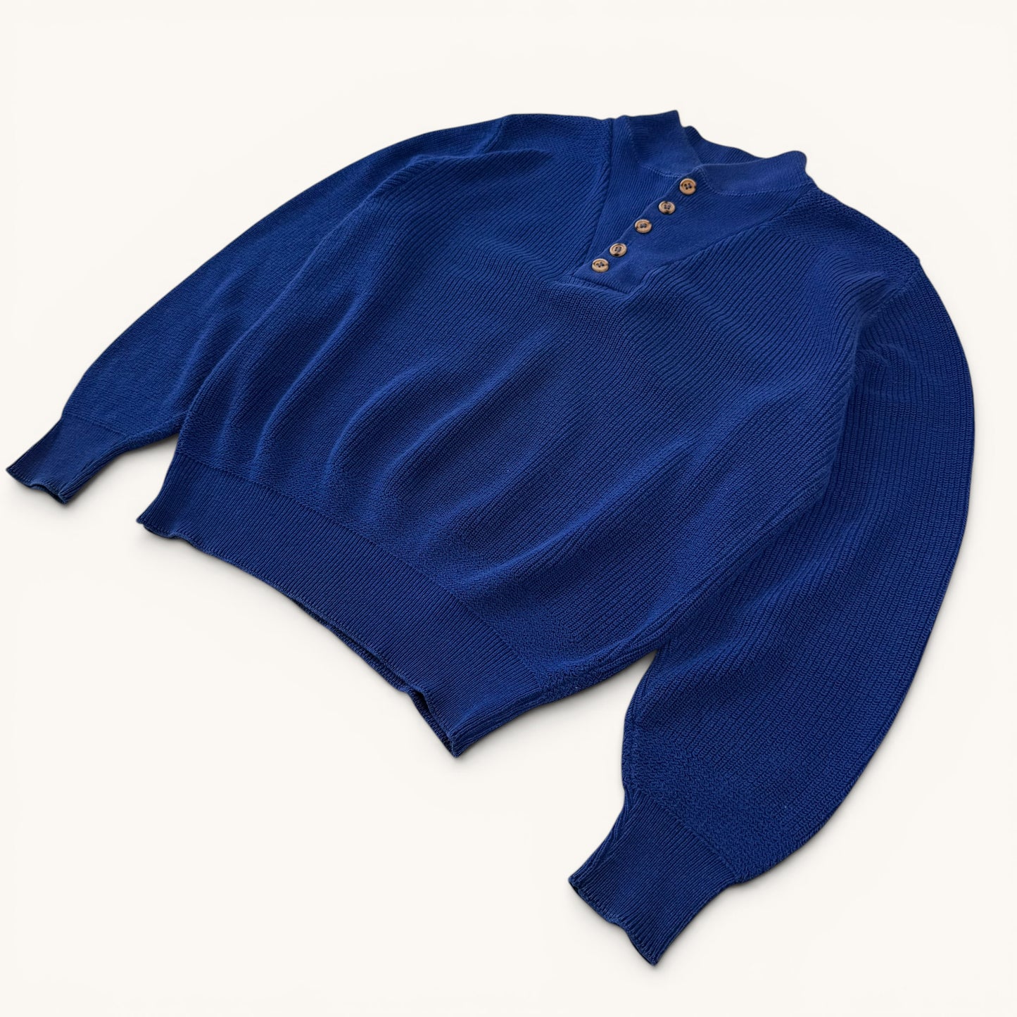 1980s Blue Eddie Bauer Military Style Knit Sweater