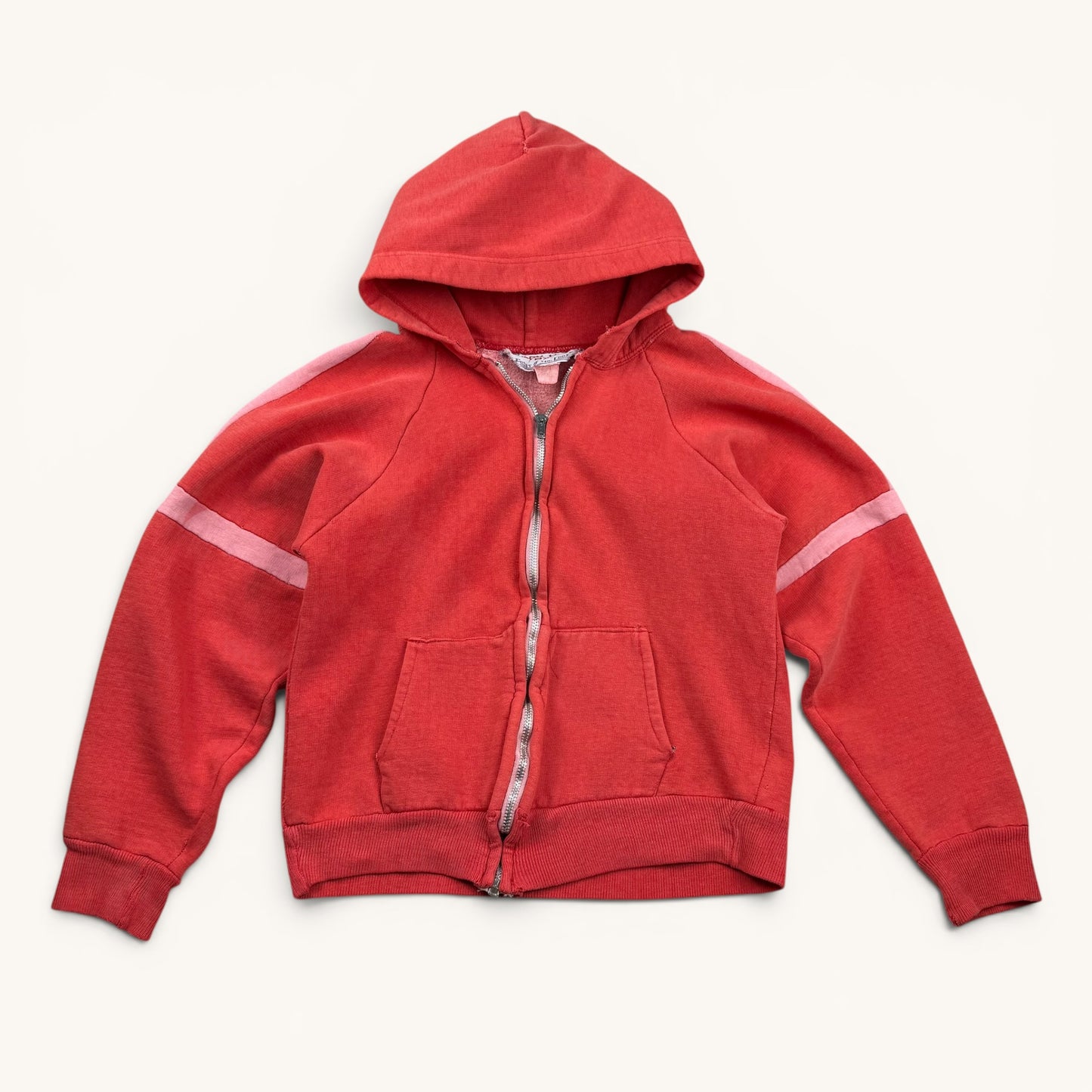 1960s Faded Red Two Tone Zip Up Hoodie !!!