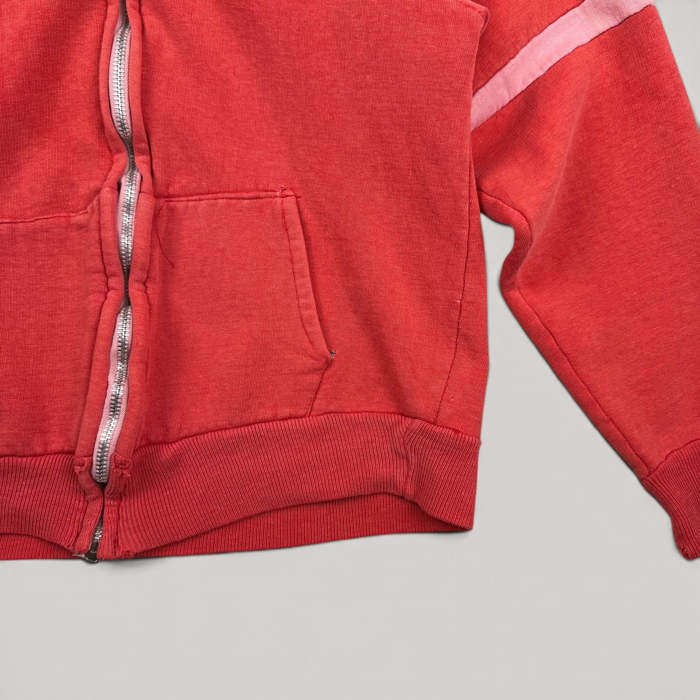 1960s Faded Red Two Tone Zip Up Hoodie !!!