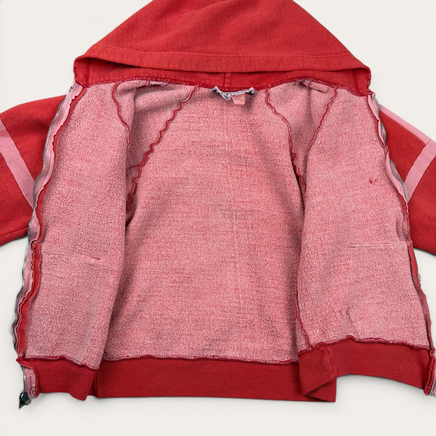 1960s Faded Red Two Tone Zip Up Hoodie !!!