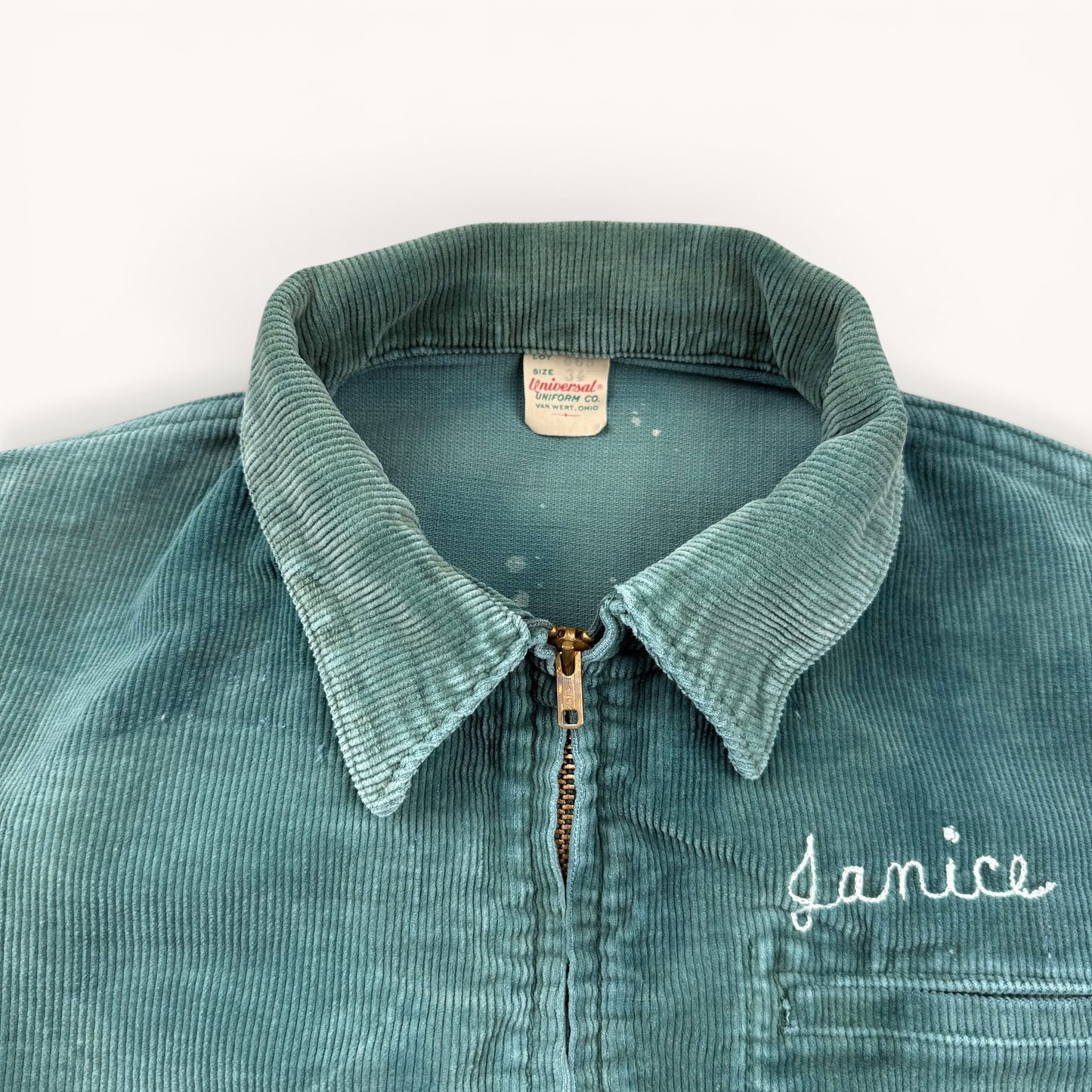 1950s Faded Green Chainstitch Corduroy Jacket