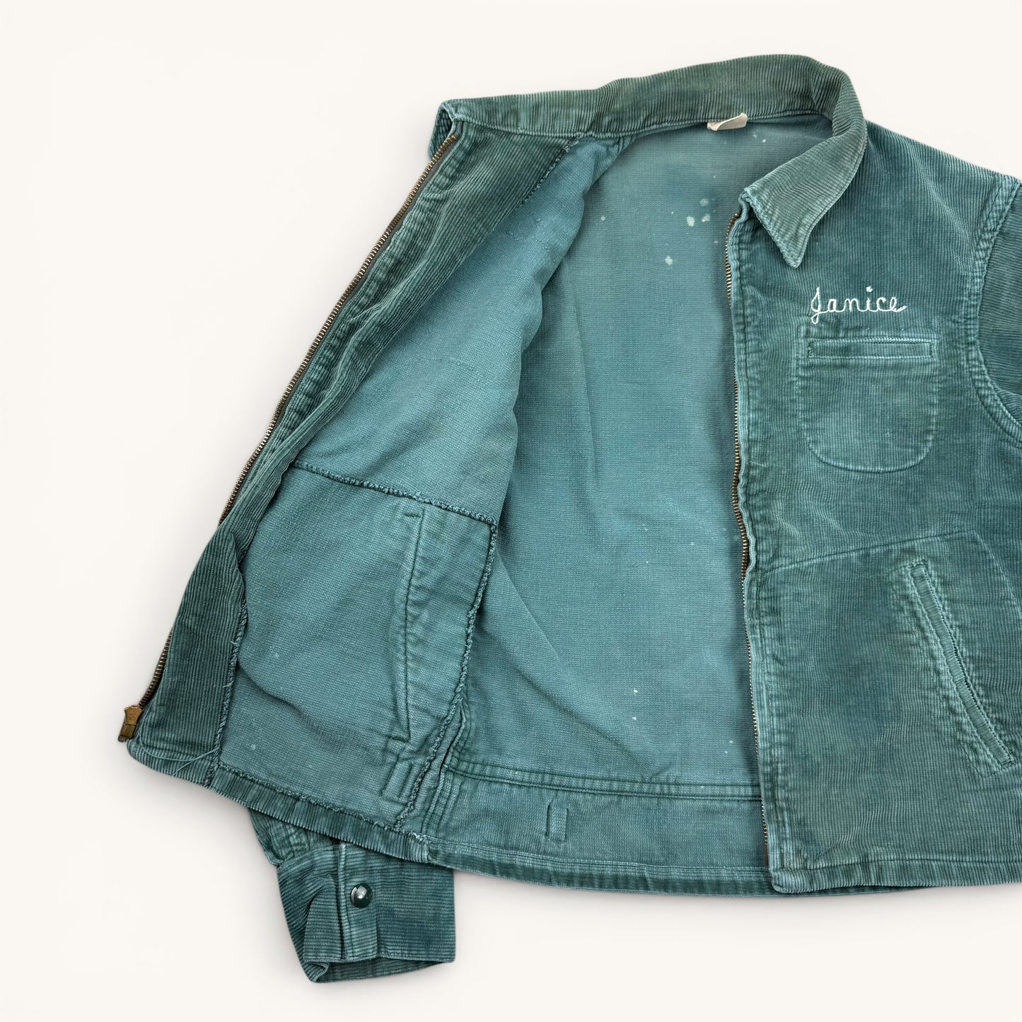 1950s Faded Green Chainstitch Corduroy Jacket