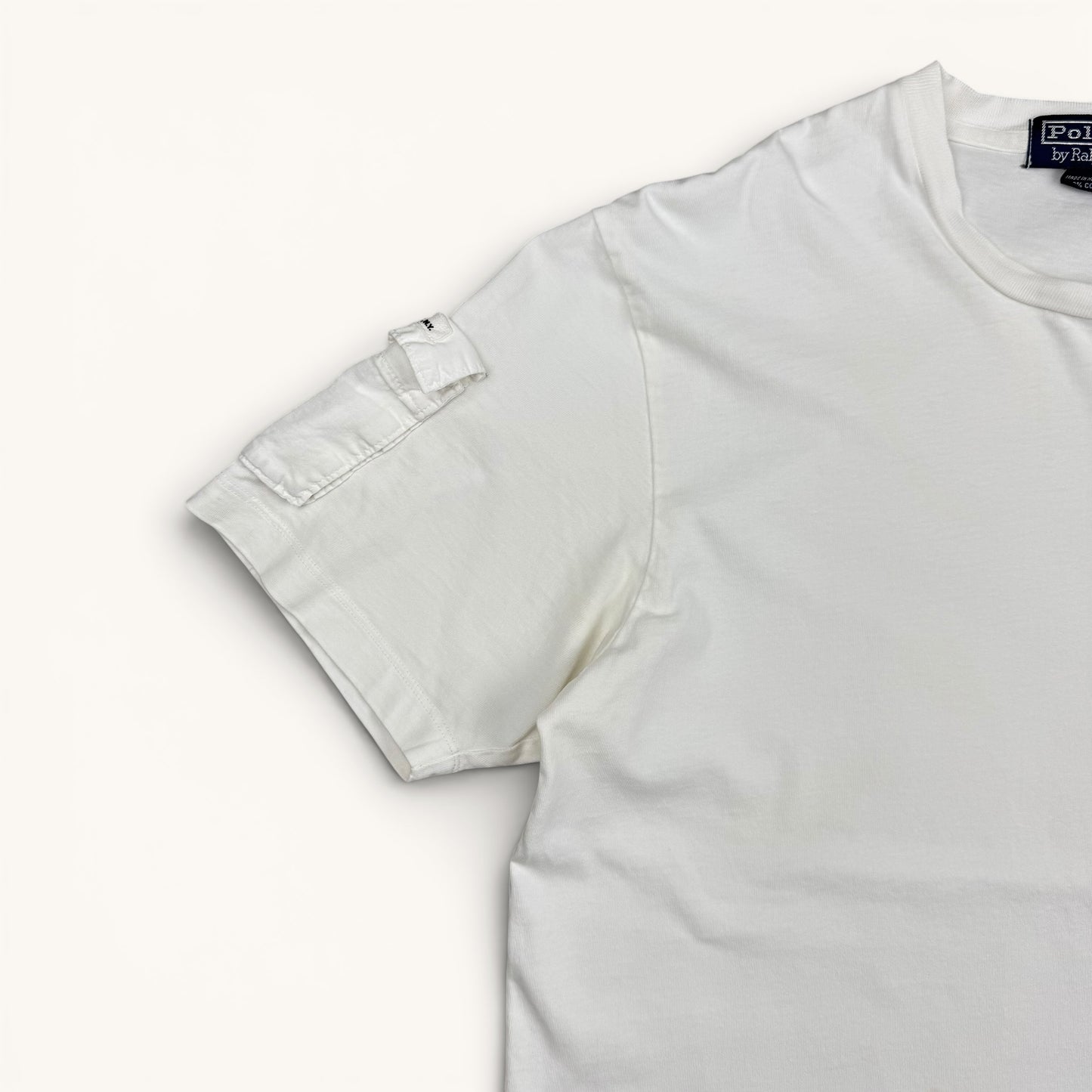 1990s/2000s Blank White Polo Sleeve Pocket T Shirt