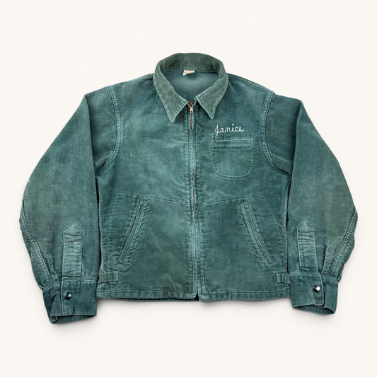1950s Faded Green Chainstitch Corduroy Jacket